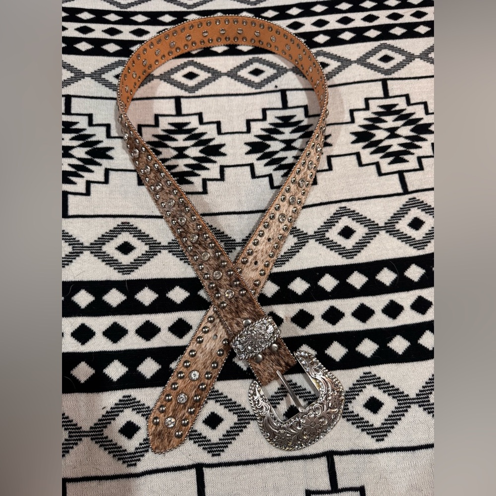 Studded Tan Belt with Silver Buckle